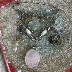 Artisan Silver Tone Boho Dangle Bin Brooch